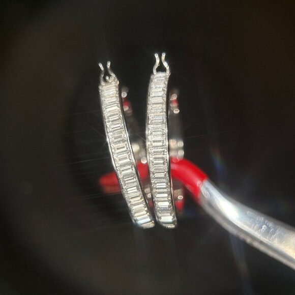Baguette Swarovski Designer Hoops Earrings - Picture 2 of 5